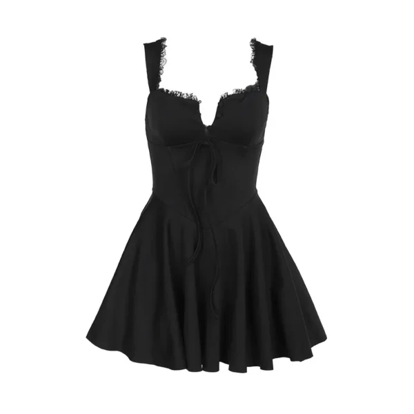 Vestido Curto de Renda, Decote V, Cintura Alta, Costas Abertas - Image 12