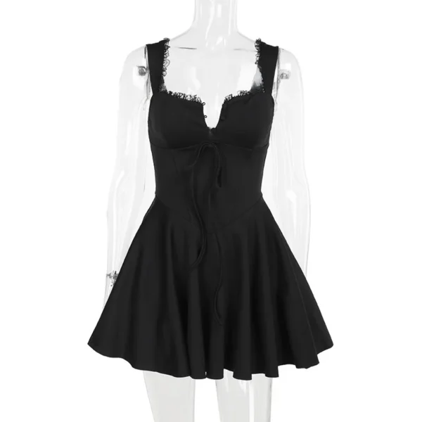 Vestido Curto de Renda, Decote V, Cintura Alta, Costas Abertas - Image 11