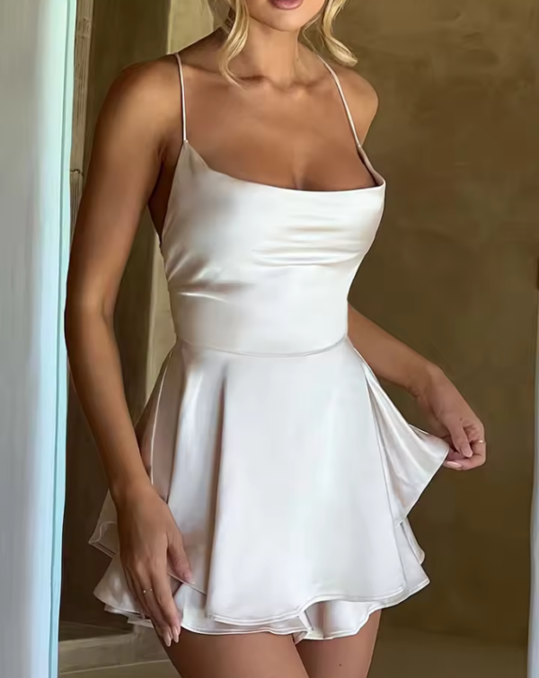 Vestido Cetim Sexy, Decote Cowl, Sem Mangas, Costas Abertas